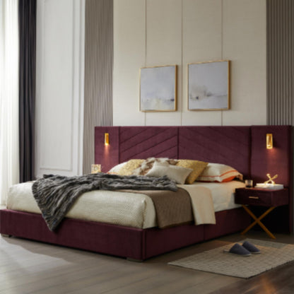 A Tufted Wingback Upholstered Bed With Sponge Pad