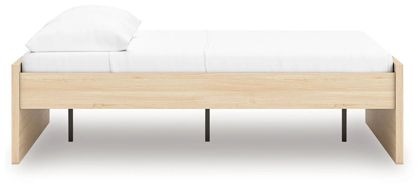 Onita Platform Bed in natural oak frame with white bedding by Unique Piece Furniture on Tampa Home & Garden Store