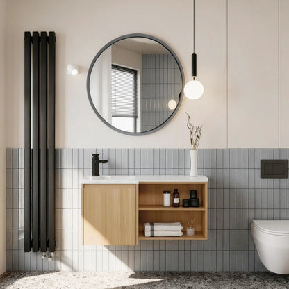 L Shaped Wall Mounted Floating Vanity with Sink