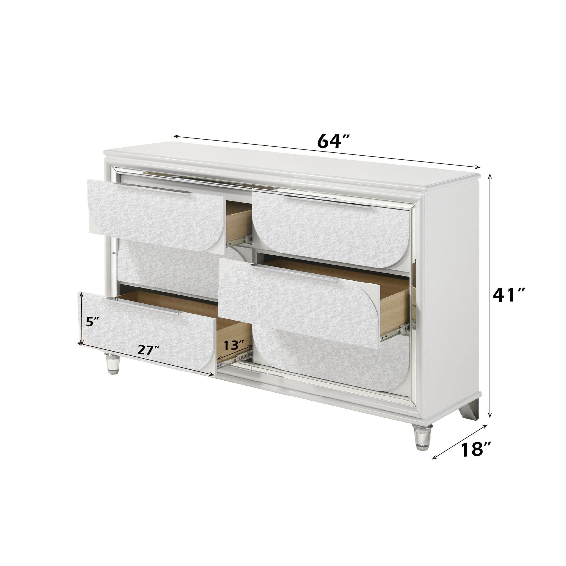 Tarian Dresser White by HouseOfZazla, white glossy storage with chrome accents on Tampa Home & Garden Store