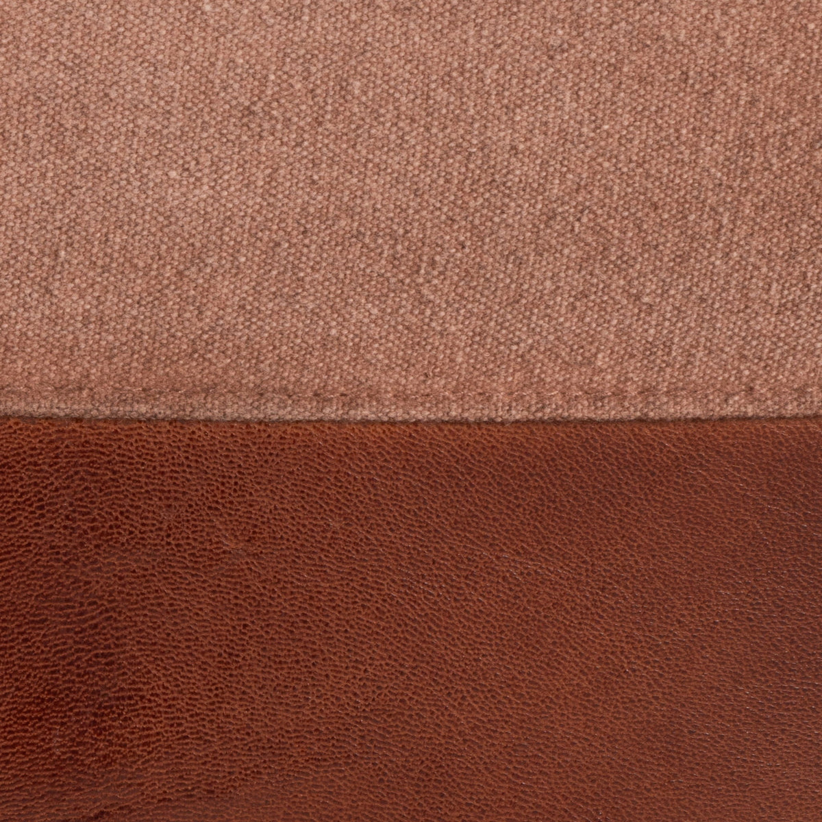 Industrial pouf ottoman fabric close-up in light brown with leather trim on Tampa Home & Garden Store