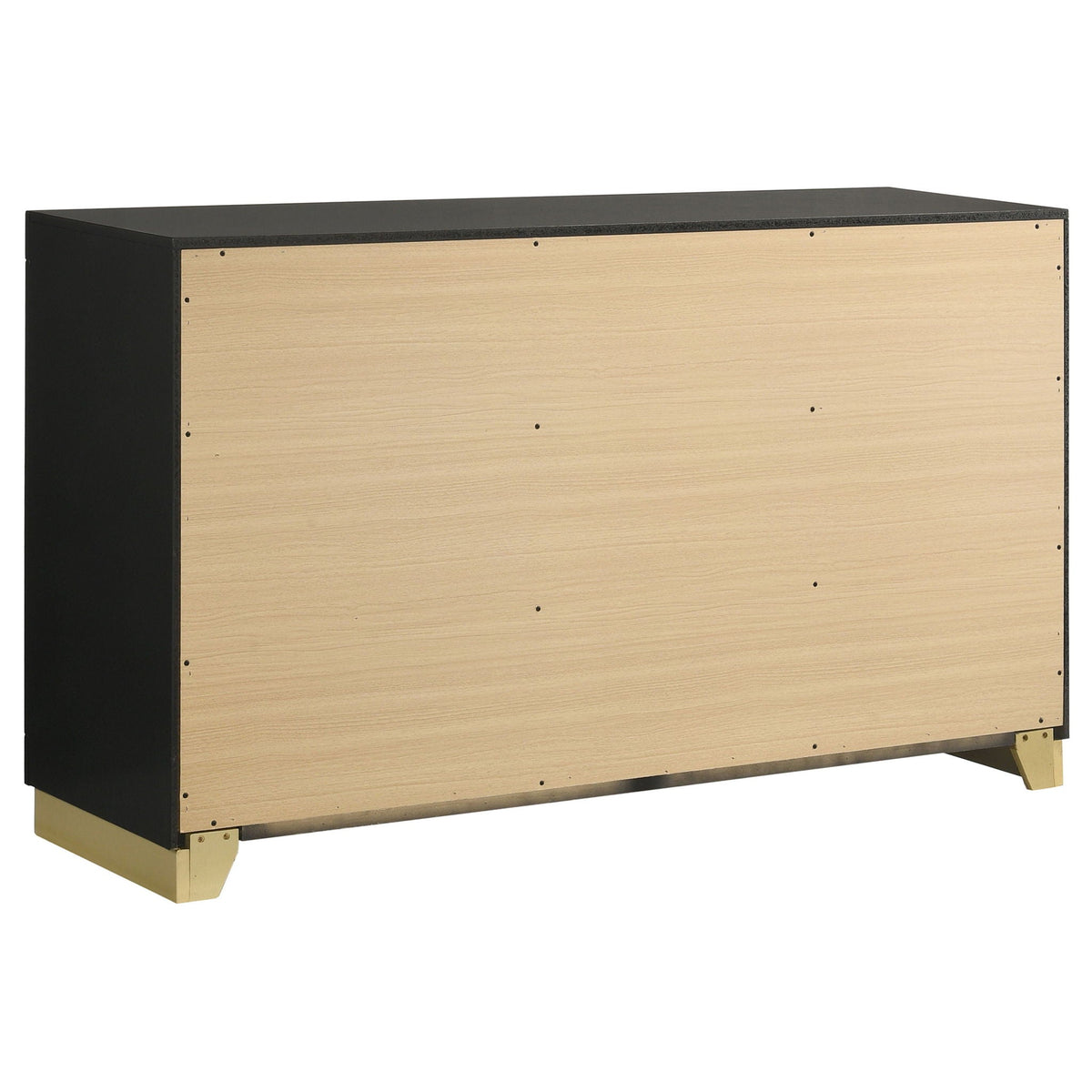 Sophia 4 Piece Bedroom Set bed frame with black sides and natural wood front panel, gold legs on Tampa Home & Garden Store