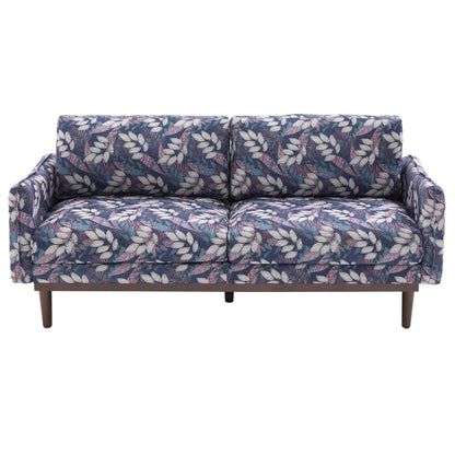 2 Seater Loveseat Sofa with spacious seating in navy leaf print upholstery and wooden legs on Tampa Home & Garden Store