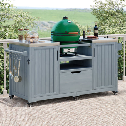 K&K 66.5 Outdoor Kitchen Island for Big Green Egg Grills by HouseOfZazla in blue-gray cabinetry on Tampa Home & Garden Store