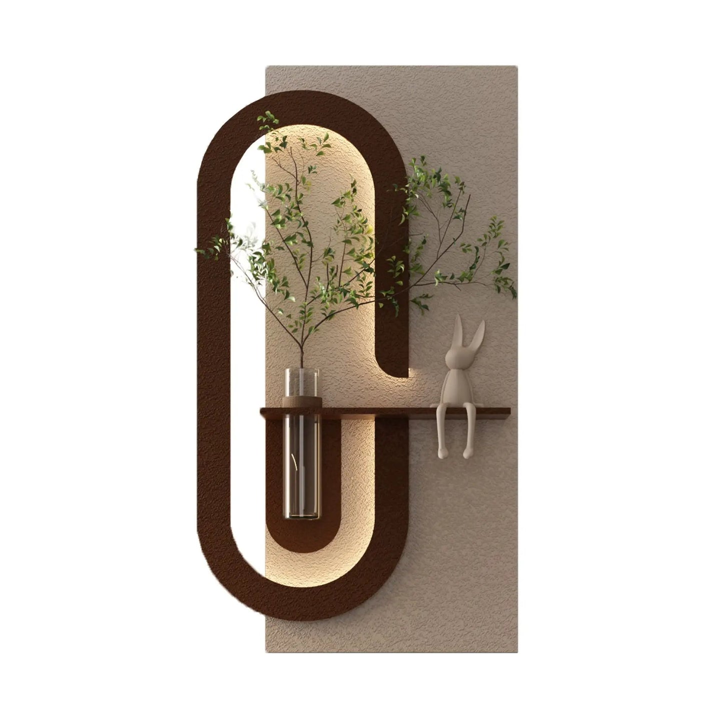 Adjustable LED sandstone wall decor with plants glass vase and rabbit statue in light coffee on Tampa Home & Garden Store