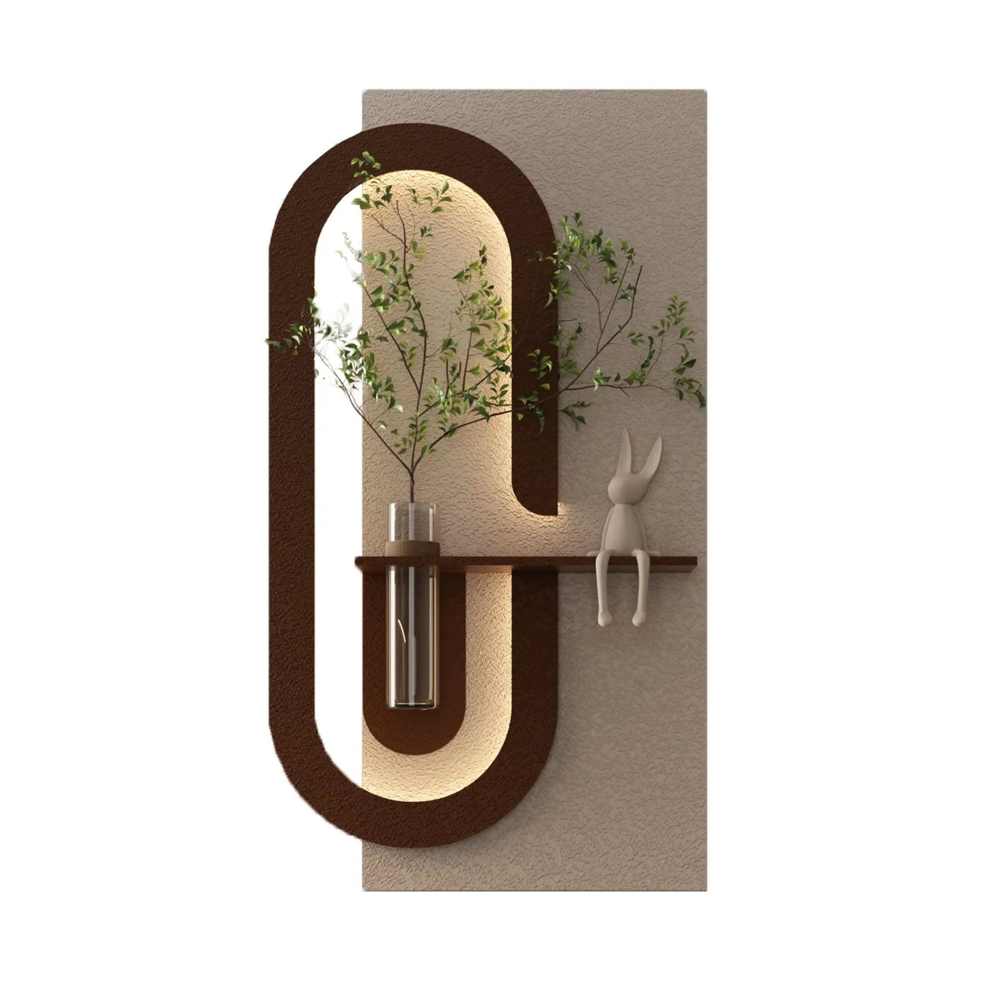 Adjustable LED sandstone wall decor with plants glass vase and rabbit statue in light coffee on Tampa Home & Garden Store