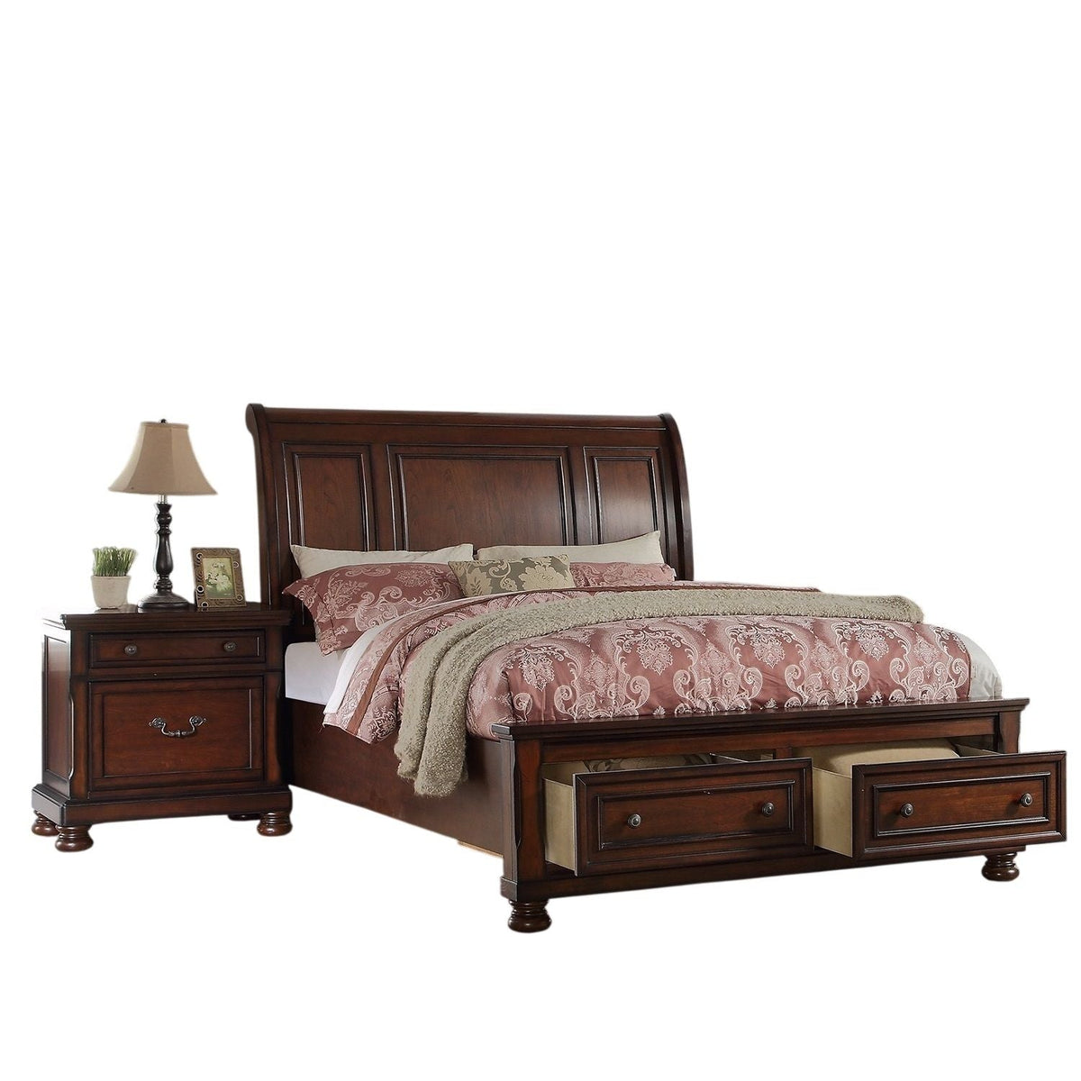 HouseOfZazla 3 Piece Bedroom Set bed with two nightstands in dark mahogany wood finish on Tampa Home & Garden Store