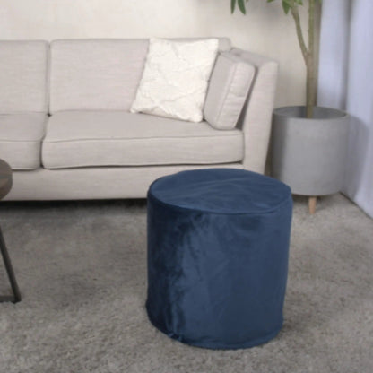 Shimon cylinder pouf ottoman by Unique Piece Furniture in blue velvet fabric, accent floor cushion on Tampa Home & Garden Store