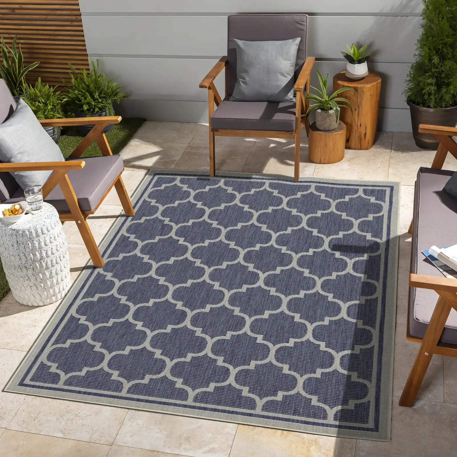 Sunshine polypropylene runner rug 2'7" x 7'3" blue trellis pattern Unique Piece Furniture on Tampa Home & Garden Store