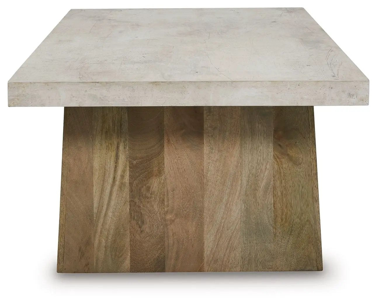 Brendalhouse rectangular cocktail table with concrete top and wooden base on Tampa Home & Garden Store