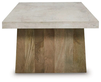 Brendalhouse rectangular cocktail table with concrete top and wooden base on Tampa Home & Garden Store