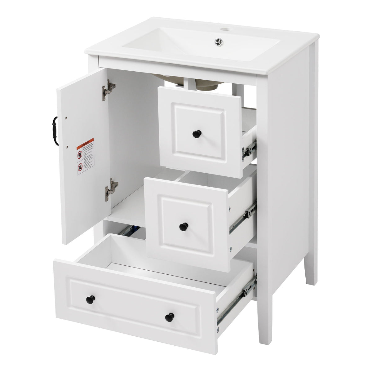 Retro bathroom vanity by HouseOfZazla with ceramic sink, white finish, soft-close drawers on Tampa Home & Garden Store