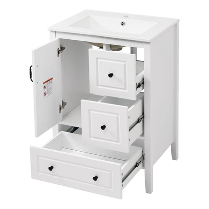 Retro bathroom vanity by HouseOfZazla with ceramic sink, white finish, soft-close drawers on Tampa Home & Garden Store