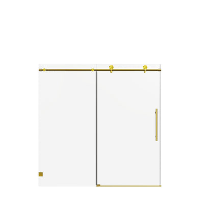 Frameless single sliding soft-close shower doors with gold hardware by HouseOfZazla on Tampa Home & Garden Store