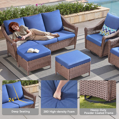 67.3in Outdoor Wicker Patio Sofa with blue cushions by HouseOfZazla - wicker frame by pool on Tampa Home & Garden Store