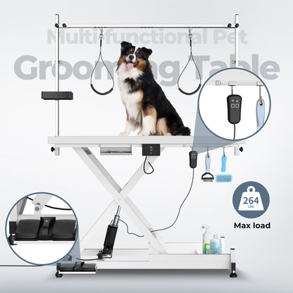 Super Deluxe Electric Pet Grooming Table height adjustable with metal frame and accessories on Tampa Home & Garden Store