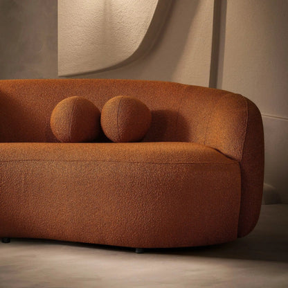 Drake Japandi Style Curvy Boucle Sofa burnt orange upholstery stationary sofa with cushions on Tampa Home & Garden Store