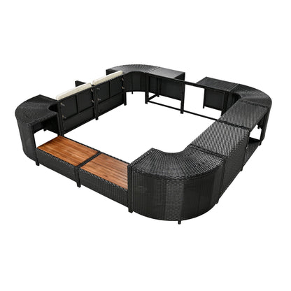 Outdoor Rattan Spa Frame and Modular Storage Seat