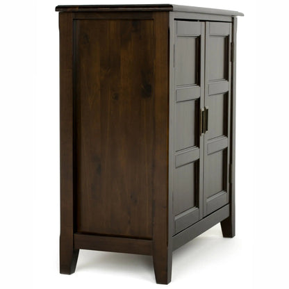 Burlington handcrafted low storage cabinet with dark wood body and gray paneled doors on Tampa Home & Garden Store