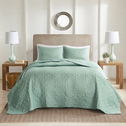 Three Piece Seafoam and Reversible Bedspread Set