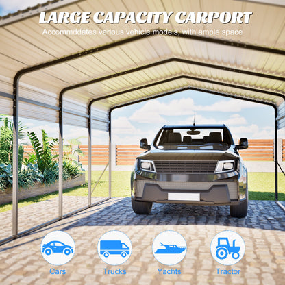 13x20 ft metal carport with upgraded frame sheltering a gray pickup under beige panels on Tampa Home & Garden Store