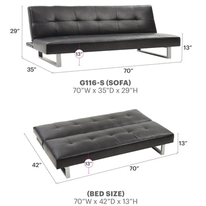 Chroma sofa bed futon by HouseOfZazla in black leather with chrome legs on Tampa Home & Garden Store