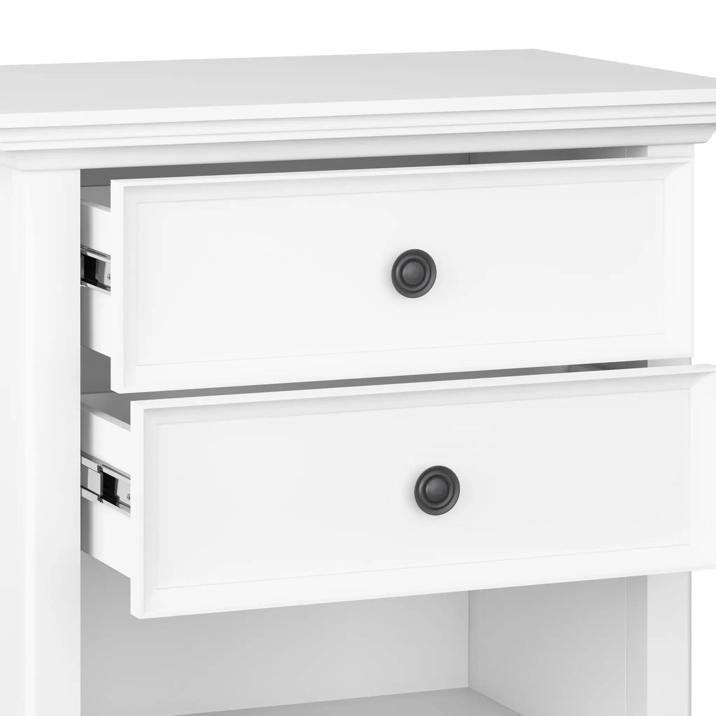 Amherst bedside table by Unique Piece Furniture, white side table with dark knob on Tampa Home & Garden Store
