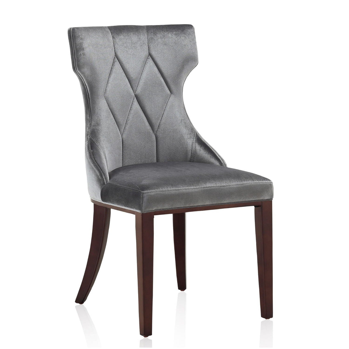 Reine Dining Chair Set of 2, gray velvet with diamond tufted back, solid wood frame on Tampa Home & Garden Store