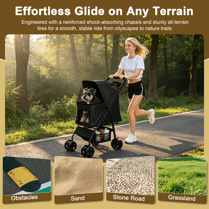 HouseOfZazla foldable pet stroller for small dogs and cats under 28 lbs, black with mesh window on Tampa Home & Garden Store