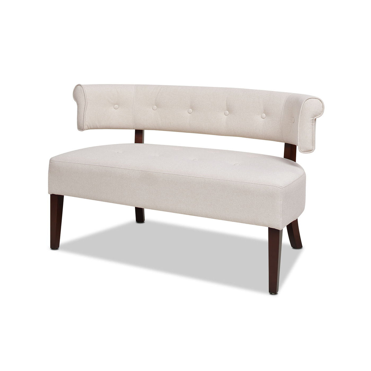 Jared Versatile Roll Arm Tufted Bench Settee beige plush upholstery with wood legs HouseOfZazla on Tampa Home & Garden Store