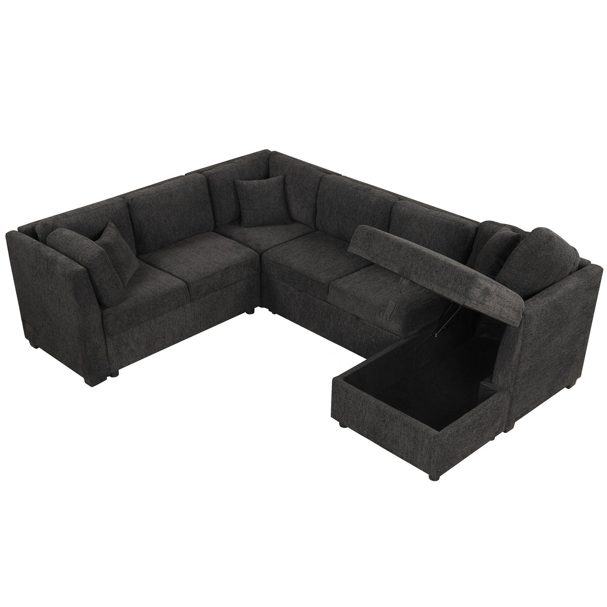 U-shaped sleeper sectional with storage chaise in dark charcoal fabric on Tampa Home & Garden Store