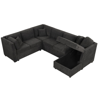 U-shaped sleeper sectional with storage chaise in dark charcoal fabric on Tampa Home & Garden Store