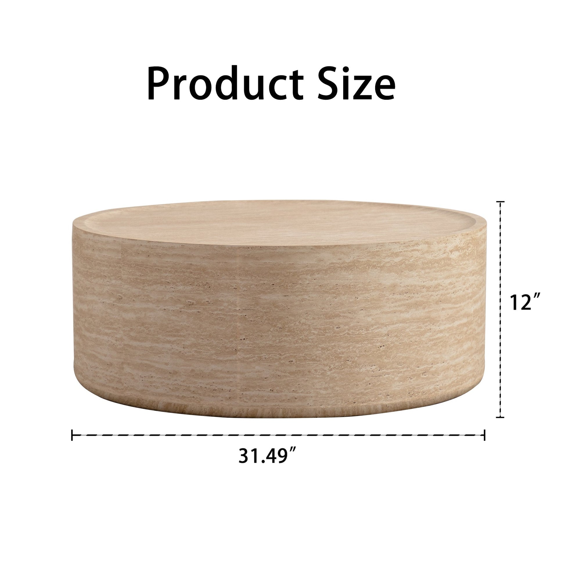 31.5in round coffee table with Mars pattern in beige travertine finish on Tampa Home & Garden Store