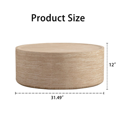 31.5in round coffee table with Mars pattern in beige travertine finish on Tampa Home & Garden Store