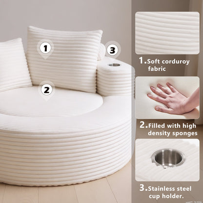 Round sofa bed with memory foam cushions in white corduroy fabric by HouseOfZazla on Tampa Home & Garden Store
