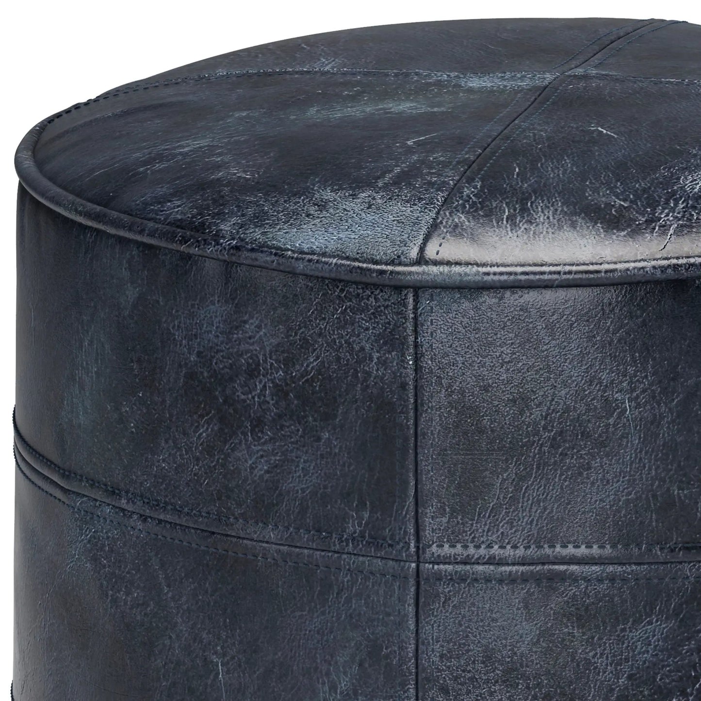 Connor - Handcrafted Round Pouf leather-look upholstery with stitching Unique Piece Furniture on Tampa Home & Garden Store