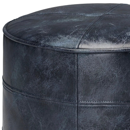 Connor - Handcrafted Round Pouf leather-look upholstery with stitching Unique Piece Furniture on Tampa Home & Garden Store