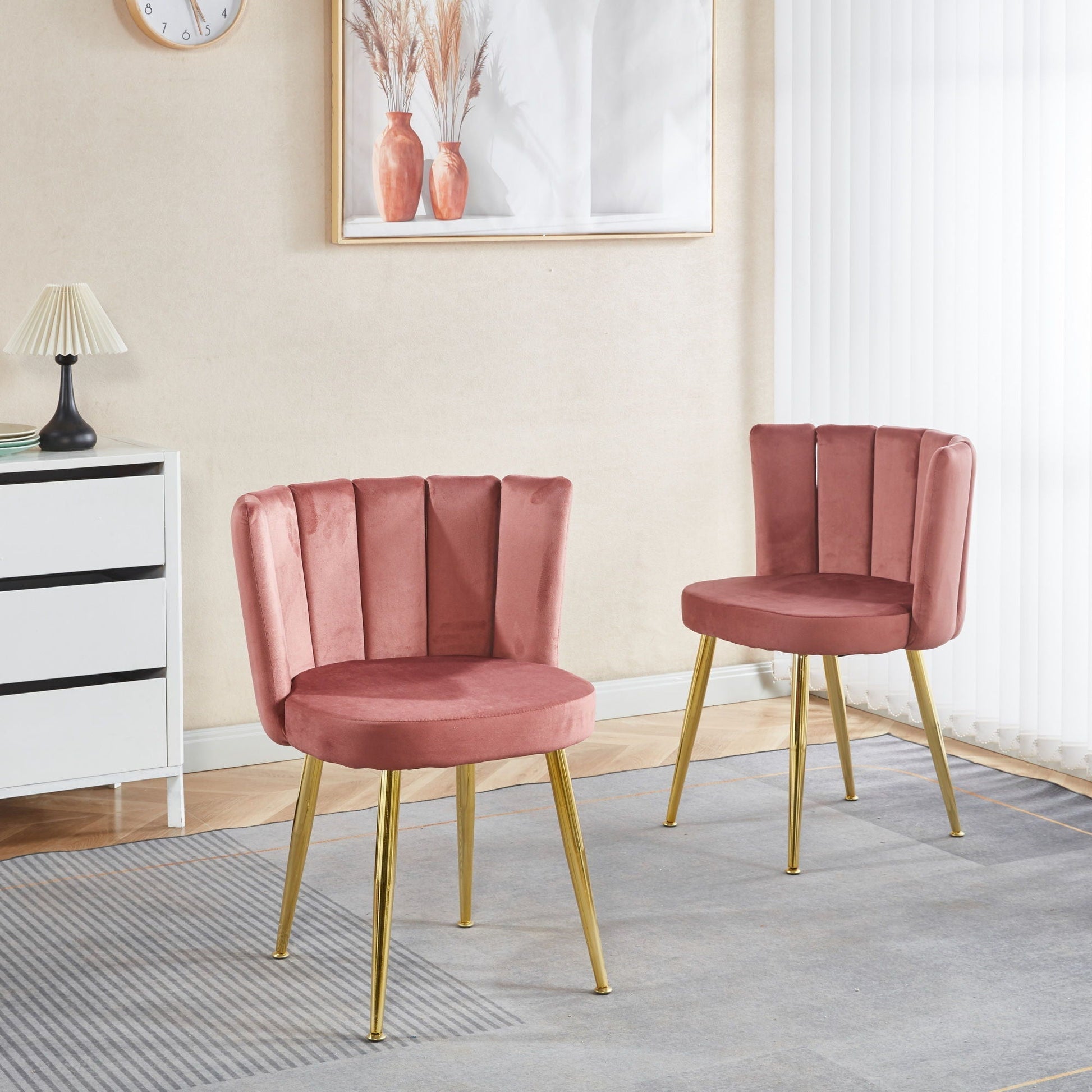 Two pink velvet ergonomic dining chairs with gold legs, set of 2, HouseOfZazla on Tampa Home & Garden Store