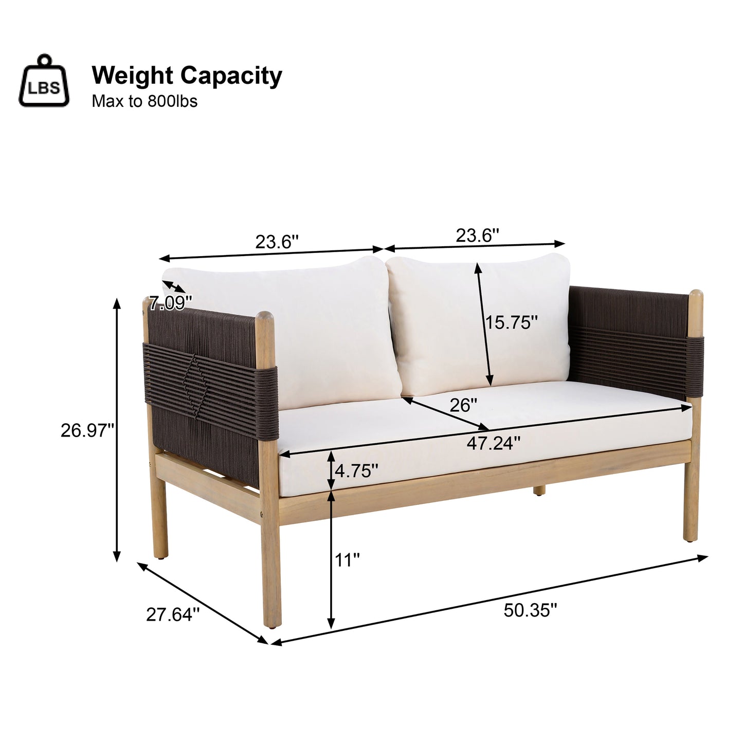 Acacia Loveseat With Diamond Rope And Cushions