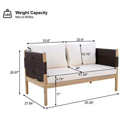 Acacia Loveseat With Diamond Rope And Cushions