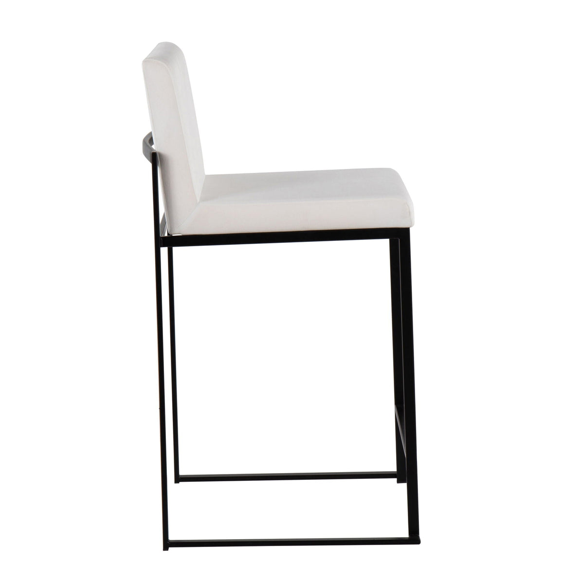 Fuji High Back Counter Stool HouseOfZazla white upholstered seat and back, black metal frame on Tampa Home & Garden Store