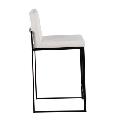 Fuji High Back Counter Stool HouseOfZazla white upholstered seat and back, black metal frame on Tampa Home & Garden Store