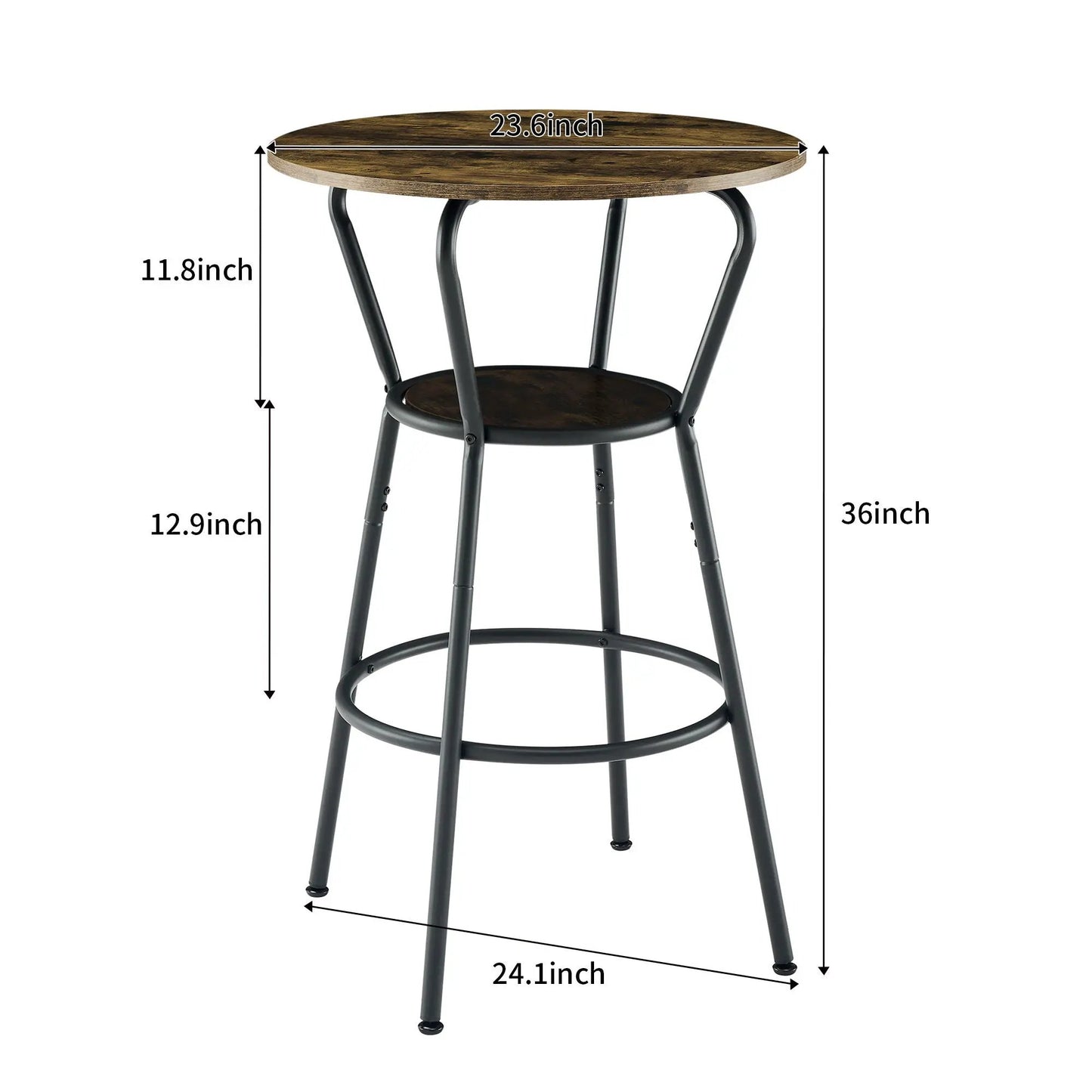 Rustic Brown Bar Table and Stool Set with Shelf