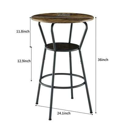 Rustic Brown Bar Table and Stool Set with Shelf