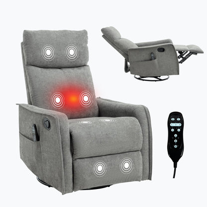 Heat massage manual recliner chair with rocker and swivel in gray fabric by HouseOfZazla on Tampa Home & Garden Store