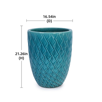Ceramic flowerpot planter teal glaze with diamond texture by HouseOfZazla; 16.54in, 21.26in on Tampa Home & Garden Store