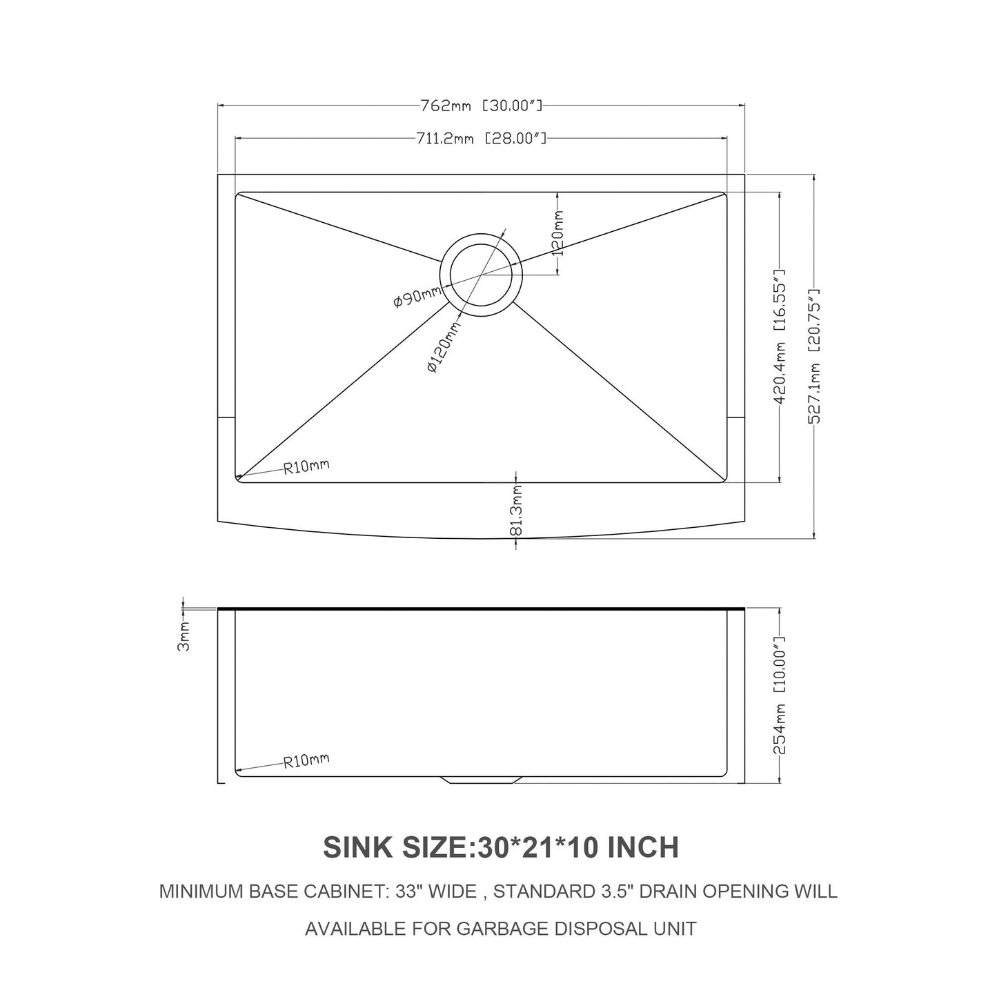 Farmhouse Apron Front Stainless Steel Sink