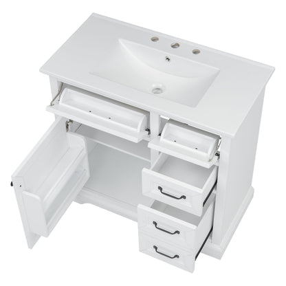 36in white bathroom vanity with integrated sink, three soft-close drawers, HouseOfZazla on Tampa Home & Garden Store