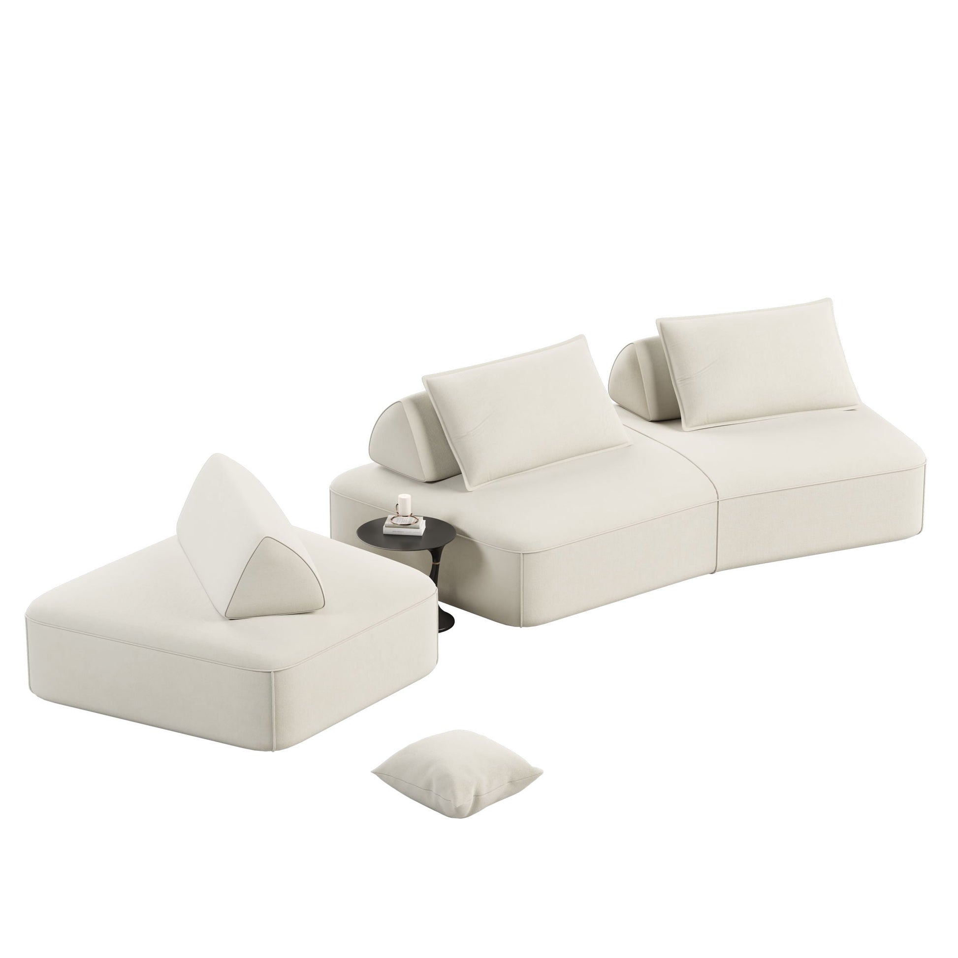 Modern Luxury Oversized Modular Sectional Sofa Set, cream leather, 2pc sofa set HouseOfZazla on Tampa Home & Garden Store