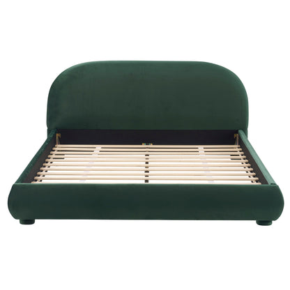 Upholstered bed with curved green velvet headboard by HouseOfZazla on Tampa Home & Garden Store